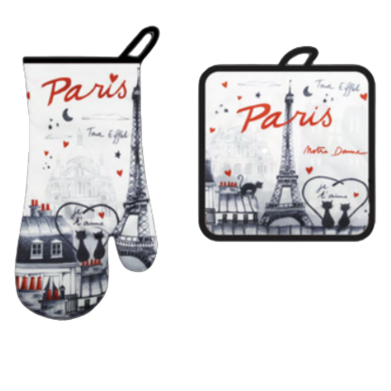 Tablier de cuisine illustré Paris – Toits parisiens, Chats noirs et Tour Eiffel
