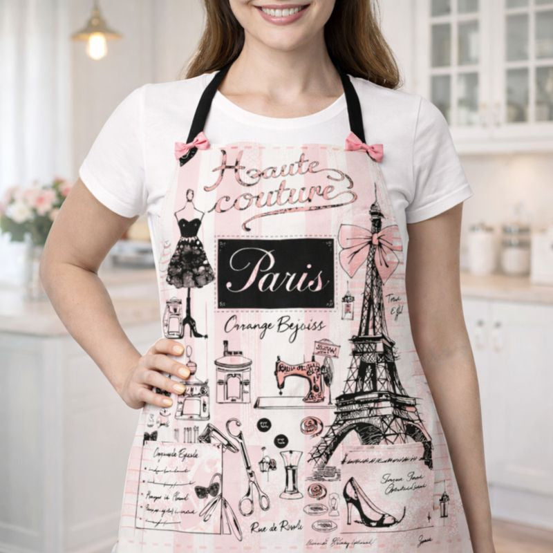 Tablier de Cuisine Paris Haute Couture Rose – Set Chic & Élégant