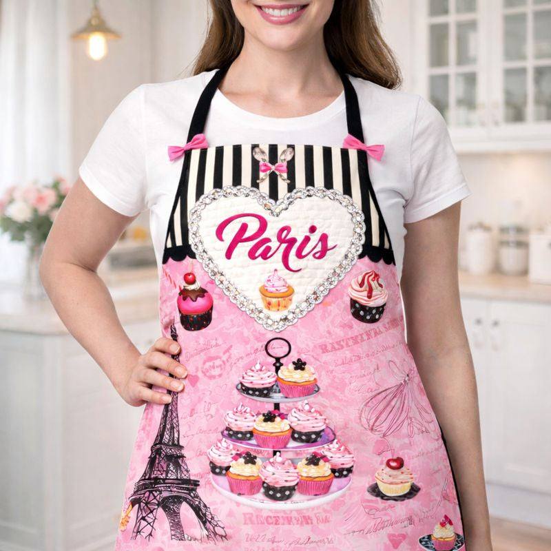 Tablier de Cuisine Paris Rose – Set 3 Pièces Chic & Gourmand (Tablier, Gant & Manique)