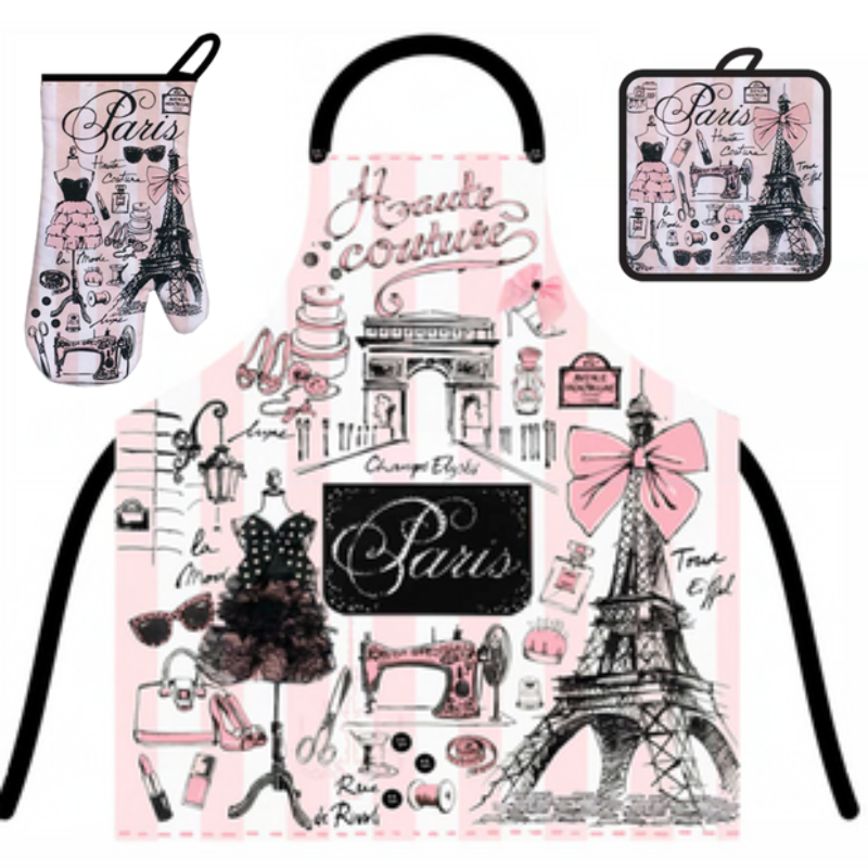 Tablier de Cuisine Paris Haute Couture Rose – Set Chic & Élégant