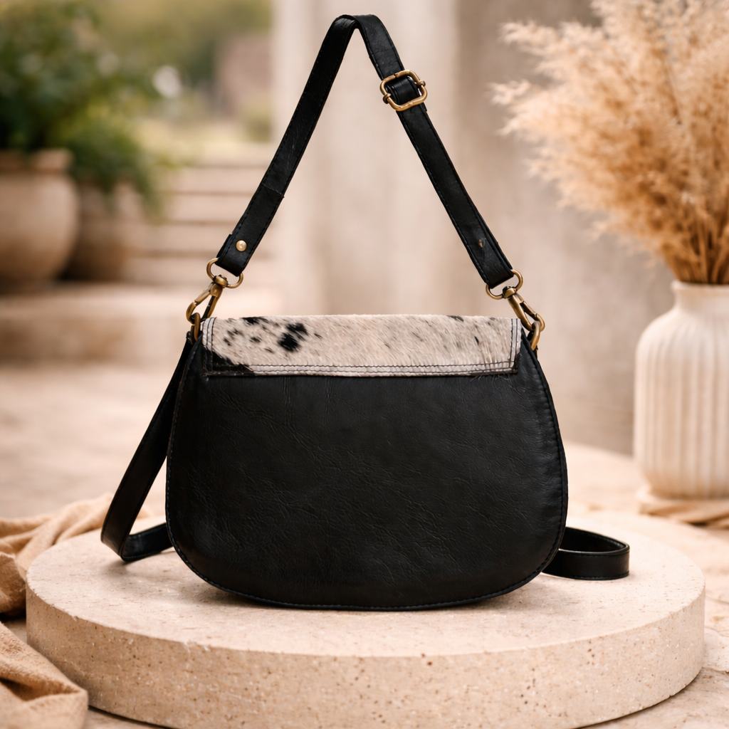 Sac Bandoulière en Cuir & Peau de Vache – Élégance Naturelle