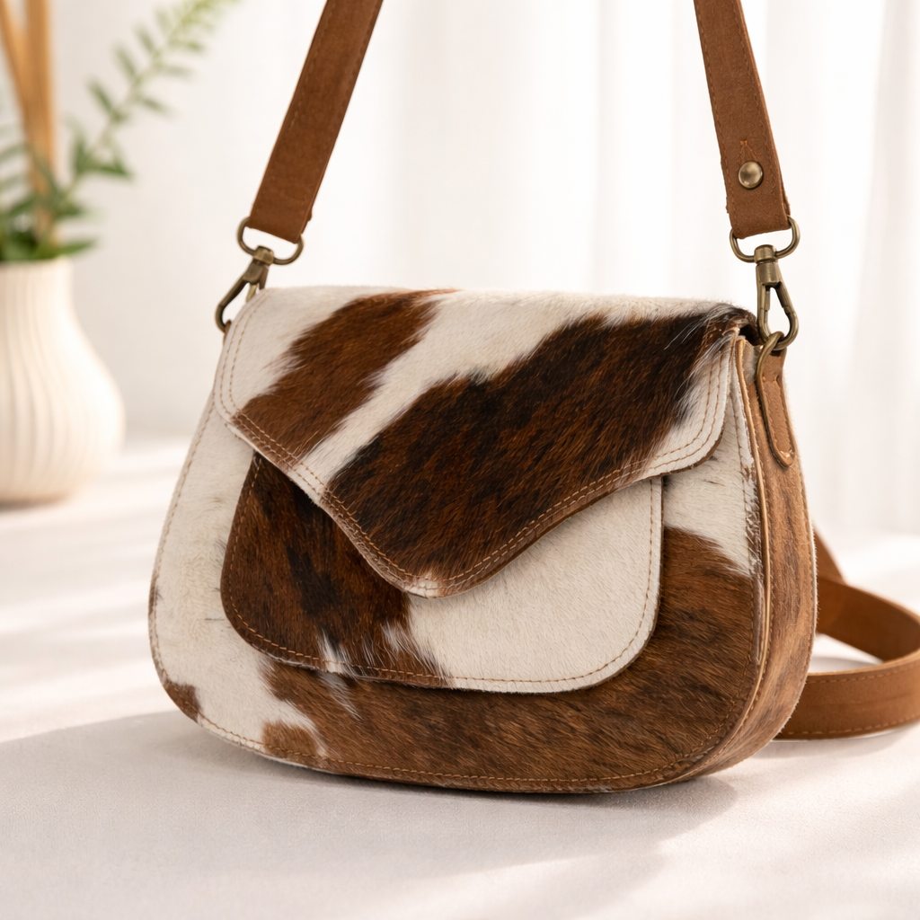 Sac Bandoulière en Cuir & Poil de Vache – Style Authentique