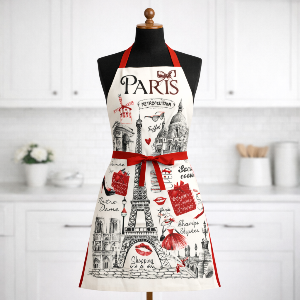 Tablier de Cuisine Paris – Icônes Parisiennes Rouge & Noir