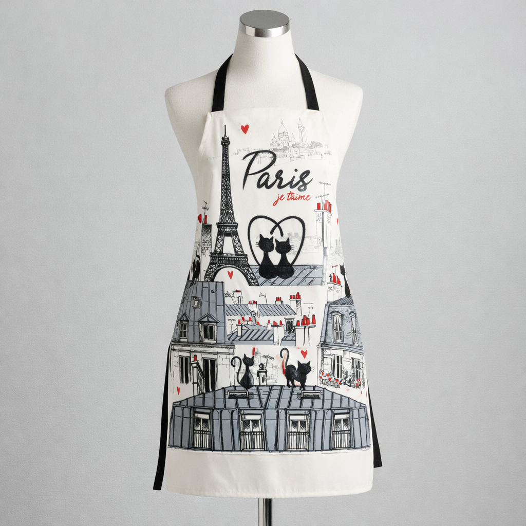 Tablier de cuisine illustré Paris – Toits parisiens, Chats noirs et Tour Eiffel